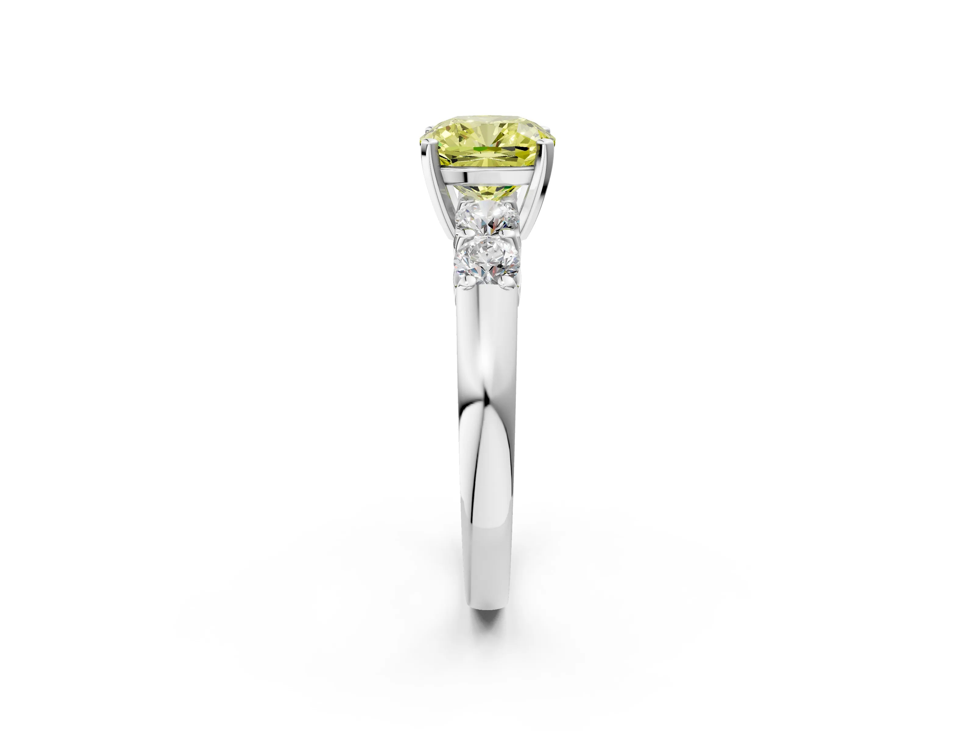 White gold Fancy Yellow Cushion Cut Brilliant Diamond Five-Stone Engagement Ring with Prong Setting on a Classic Band_5