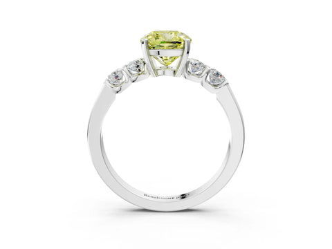 White gold Fancy Yellow Cushion Cut Brilliant Diamond Five-Stone Engagement Ring with Prong Setting on a Classic Band_6