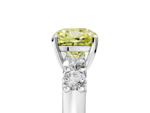 White gold Fancy Yellow Cushion Cut Brilliant Diamond Five-Stone Engagement Ring with Prong Setting on a Classic Band_8