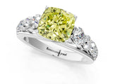 White gold Fancy Yellow Cushion Cut Brilliant Diamond Pavé Band with Six-Prong Setting_13