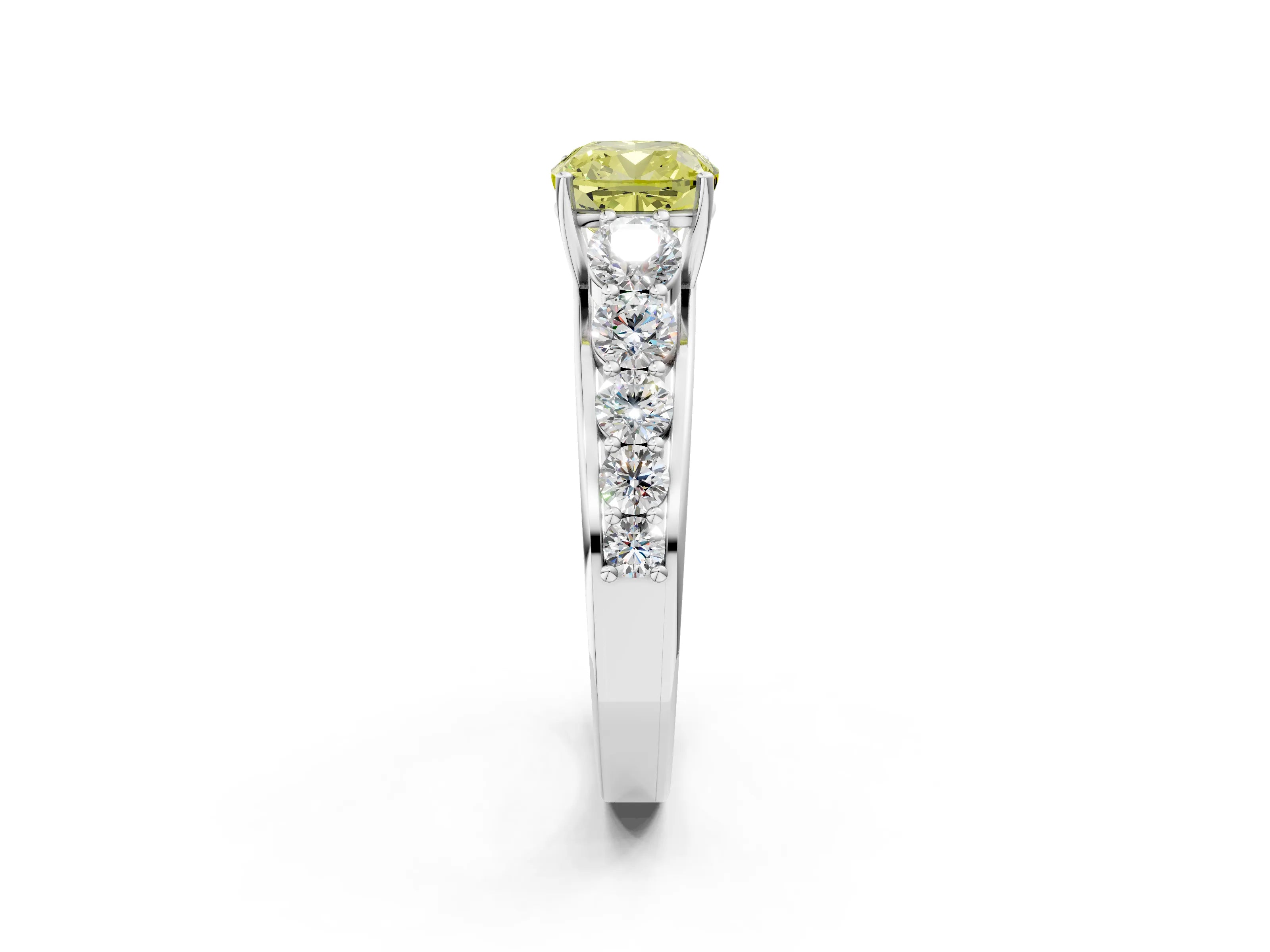 White gold Fancy Yellow Cushion Cut Brilliant Diamond Pavé Band with Six-Prong Setting_2