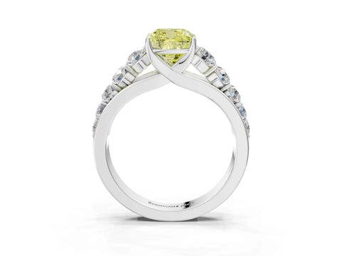 White gold Fancy Yellow Cushion Cut Brilliant Diamond Pavé Band with Six-Prong Setting_3