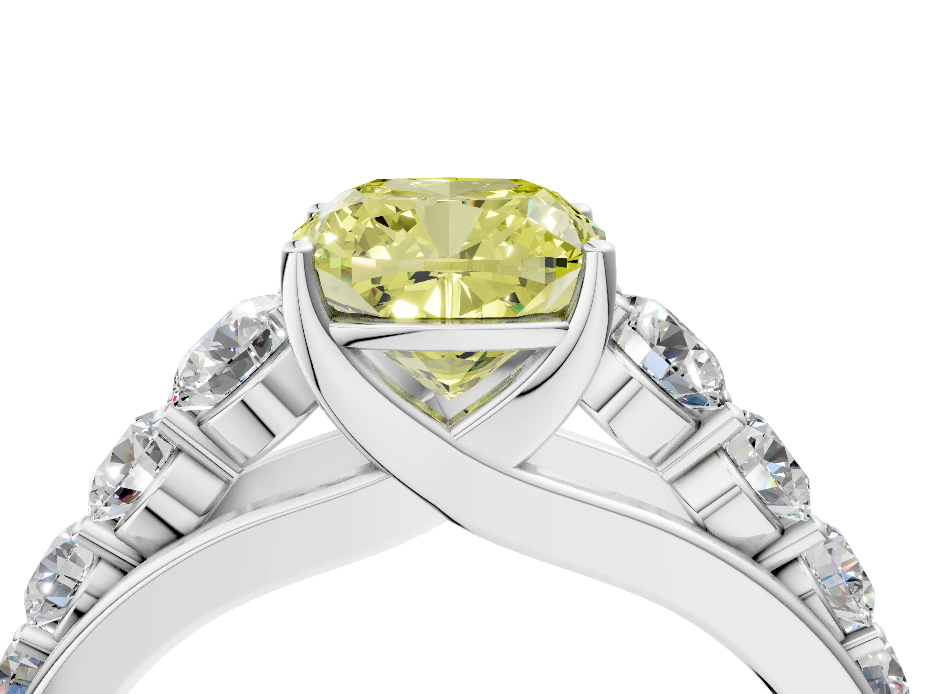 White gold Fancy Yellow Cushion Cut Brilliant Diamond Pavé Band with Six-Prong Setting_4