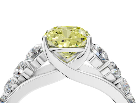 White gold Fancy Yellow Cushion Cut Brilliant Diamond Pavé Band with Six-Prong Setting_4
