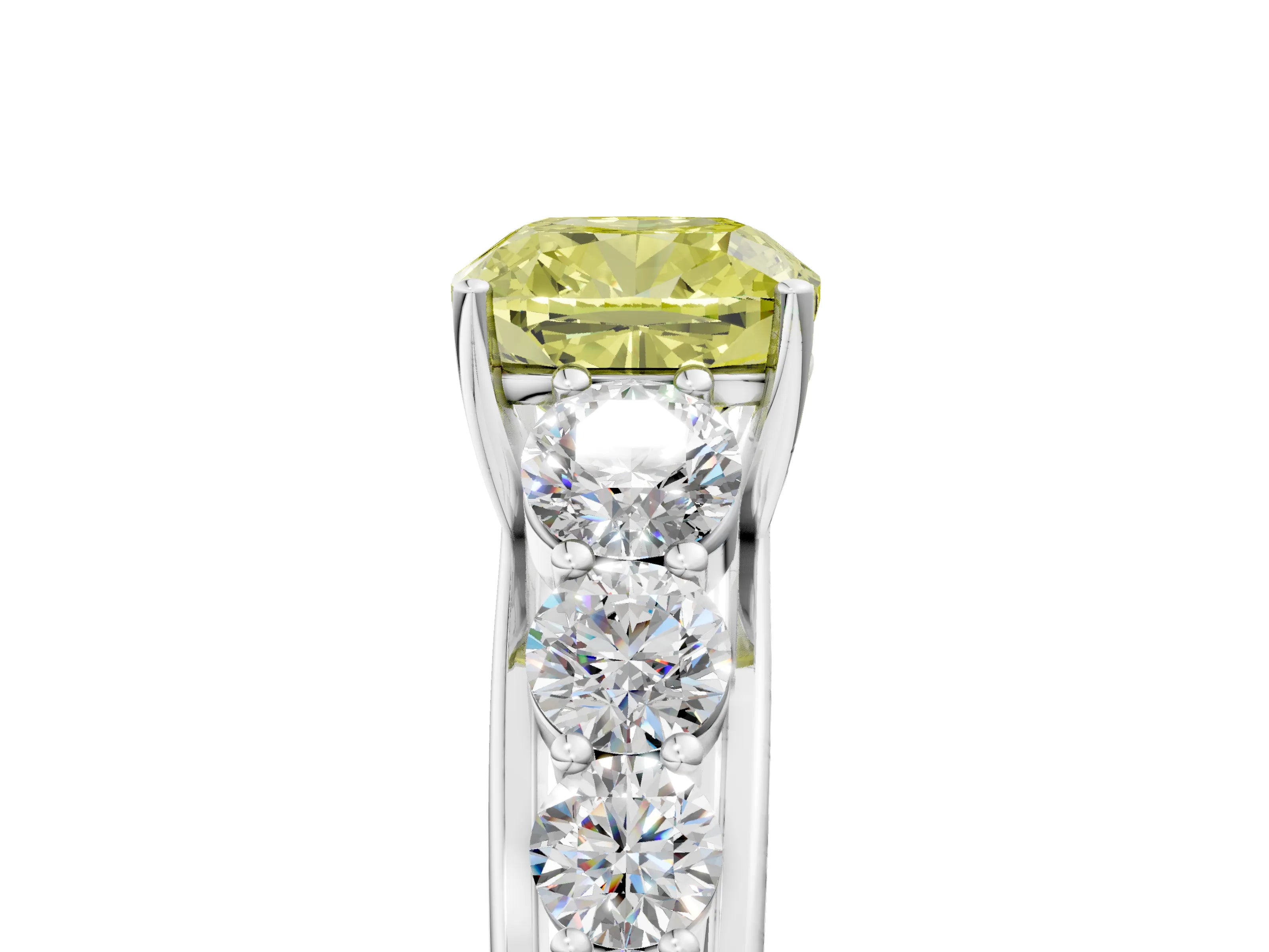 White gold Fancy Yellow Cushion Cut Brilliant Diamond Pavé Band with Six-Prong Setting_5
