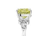 White gold Fancy Yellow Cushion Cut Brilliant Diamond Solitaire Ring with Pear Side Stones and Four-Prong Setting_11