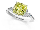 White gold Fancy Yellow Cushion Cut Brilliant Diamond Solitaire Ring with Pear Side Stones and Four-Prong Setting_7
