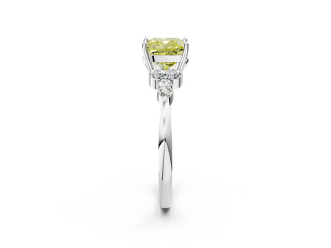 White gold Fancy Yellow Cushion Cut Brilliant Diamond Solitaire Ring with Pear Side Stones and Four-Prong Setting_8