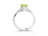 White gold Fancy Yellow Cushion Cut Brilliant Diamond Solitaire Ring with Pear Side Stones and Four-Prong Setting_9