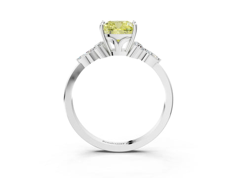 White gold Fancy Yellow Cushion Cut Brilliant Diamond Solitaire Ring with Pear Side Stones and Four-Prong Setting_9