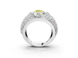 White gold Fancy Yellow Cushion Cut Brilliant Halo Pave Diamond Milgrain Ring_3