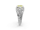 White gold Fancy Yellow Cushion Cut Brilliant Milgrain Filigree Diamond Ring with Square Prong Setting_2