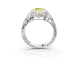 White gold Fancy Yellow Cushion Cut Brilliant Milgrain Filigree Diamond Ring with Square Prong Setting_3