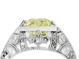 White gold Fancy Yellow Cushion Cut Brilliant Milgrain Filigree Diamond Ring with Square Prong Setting_4