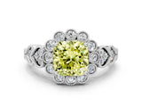 White gold Fancy Yellow Cushion Cut Brilliant Milgrain Pave Heart Band Solitaire Ring_12