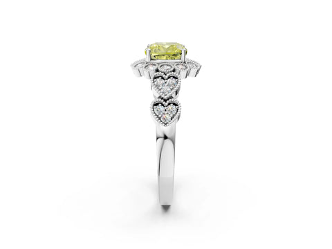 White gold Fancy Yellow Cushion Cut Brilliant Milgrain Pave Heart Band Solitaire Ring_14