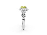 White gold Fancy Yellow Cushion Cut Brilliant Milgrain Pave Heart Band Solitaire Ring_14
