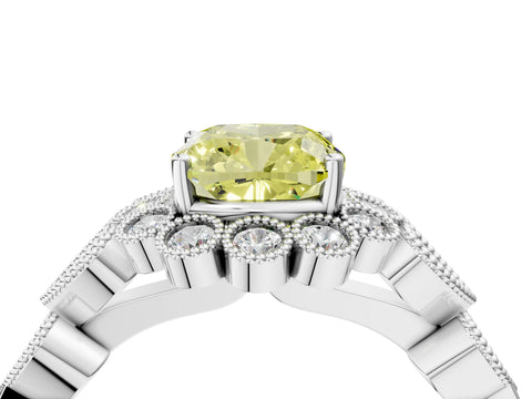 White gold Fancy Yellow Cushion Cut Brilliant Milgrain Pave Heart Band Solitaire Ring_16