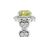 White gold Fancy Yellow Cushion Cut Brilliant Milgrain Pave Heart Band Solitaire Ring_17