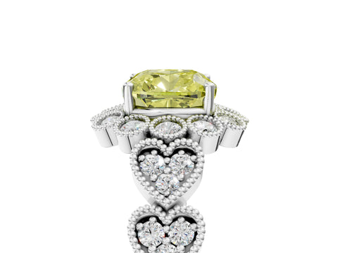 White gold Fancy Yellow Cushion Cut Brilliant Milgrain Pave Heart Band Solitaire Ring_17