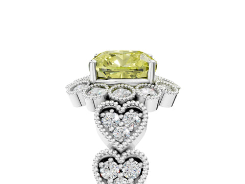 White gold Fancy Yellow Cushion Cut Brilliant Milgrain Pave Heart Band Solitaire Ring_5