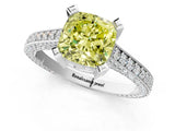 White gold Fancy Yellow Cushion Cut Brilliant Split Shank Pave Solitaire Ring with Four-Prong Setting_1