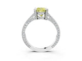 White gold Fancy Yellow Cushion Cut Brilliant Split Shank Pave Solitaire Ring with Four-Prong Setting_3
