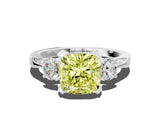 White gold Fancy Yellow Cushion Cut Brilliant Three-Stone Diamond Ring with Pavé Band and Four-Prong Setting_15