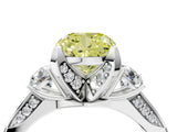White gold Fancy Yellow Cushion Cut Brilliant Three-Stone Diamond Ring with Pavé Band and Four-Prong Setting_19