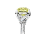 White gold Fancy Yellow Cushion Cut Brilliant Three-Stone Diamond Ring with Pavé Band and Four-Prong Setting_20