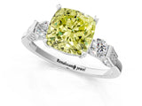 White gold Fancy Yellow Cushion Cut Brilliant Three-Stone Pave Band with Four-Prong Setting_1