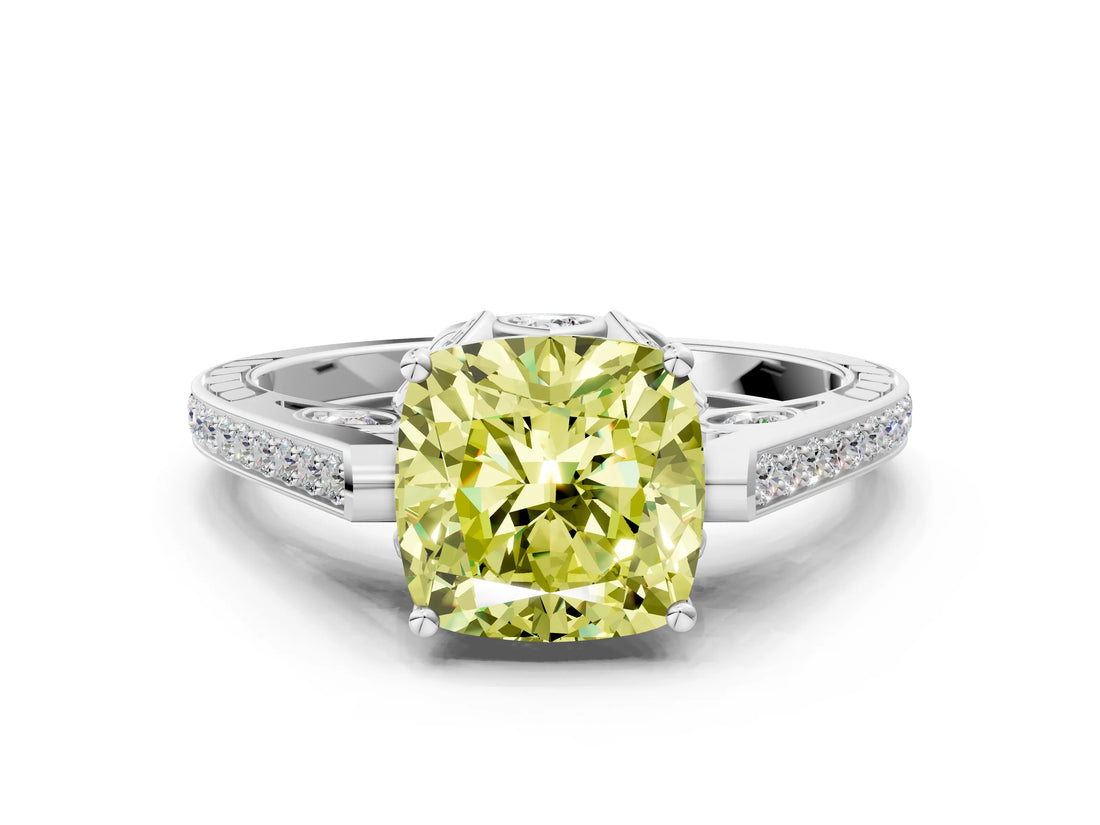 White gold Fancy Yellow Cushion  Cut Cathedral Pave Diamond Engagement Ring with Six-Prong Setting_72