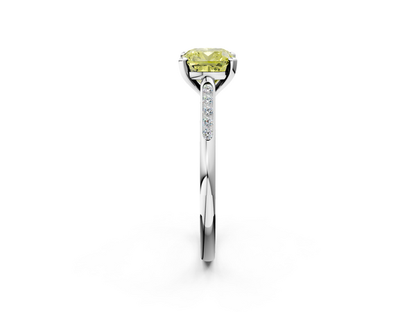 White gold Fancy Yellow Cushion  Cut Channel Set Solitaire Engagement Ring with Four-Prong Setting
