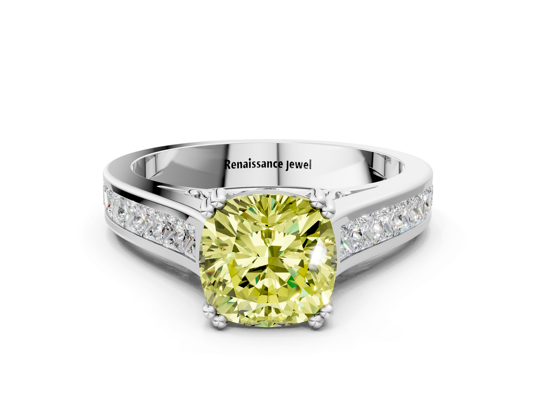 White gold Fancy Yellow Cushion  Cut Channel Set Solitaire Engagement Ring with Prong Setting_20