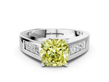 White gold Fancy Yellow Cushion Cut Cut Channel Set Solitaire Ring with Four-Prong Setting_12