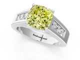 White gold Fancy Yellow Cushion Cut Cut Channel Set Solitaire Ring with Four-Prong Setting_13