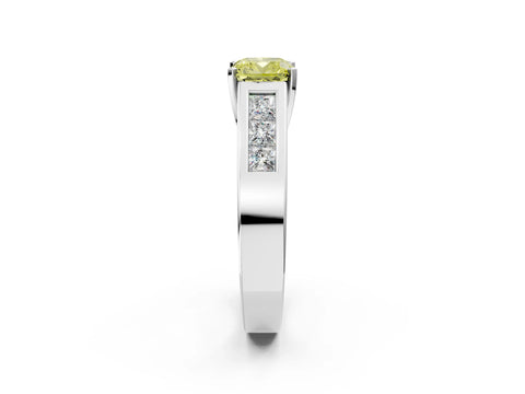White gold Fancy Yellow Cushion Cut Cut Channel Set Solitaire Ring with Four-Prong Setting_14