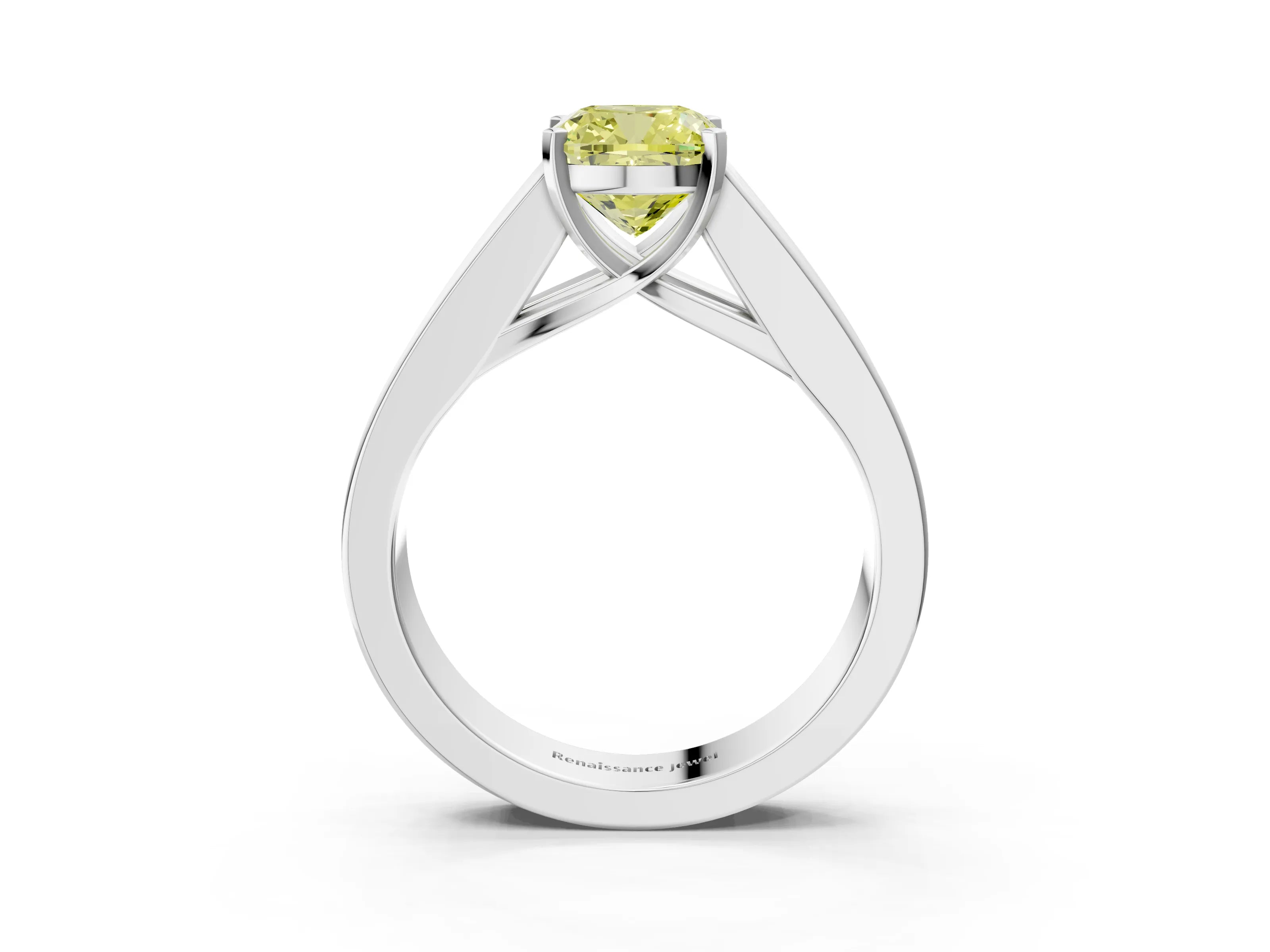 White gold Fancy Yellow Cushion Cut Cut Channel Set Solitaire Ring with Four-Prong Setting_15