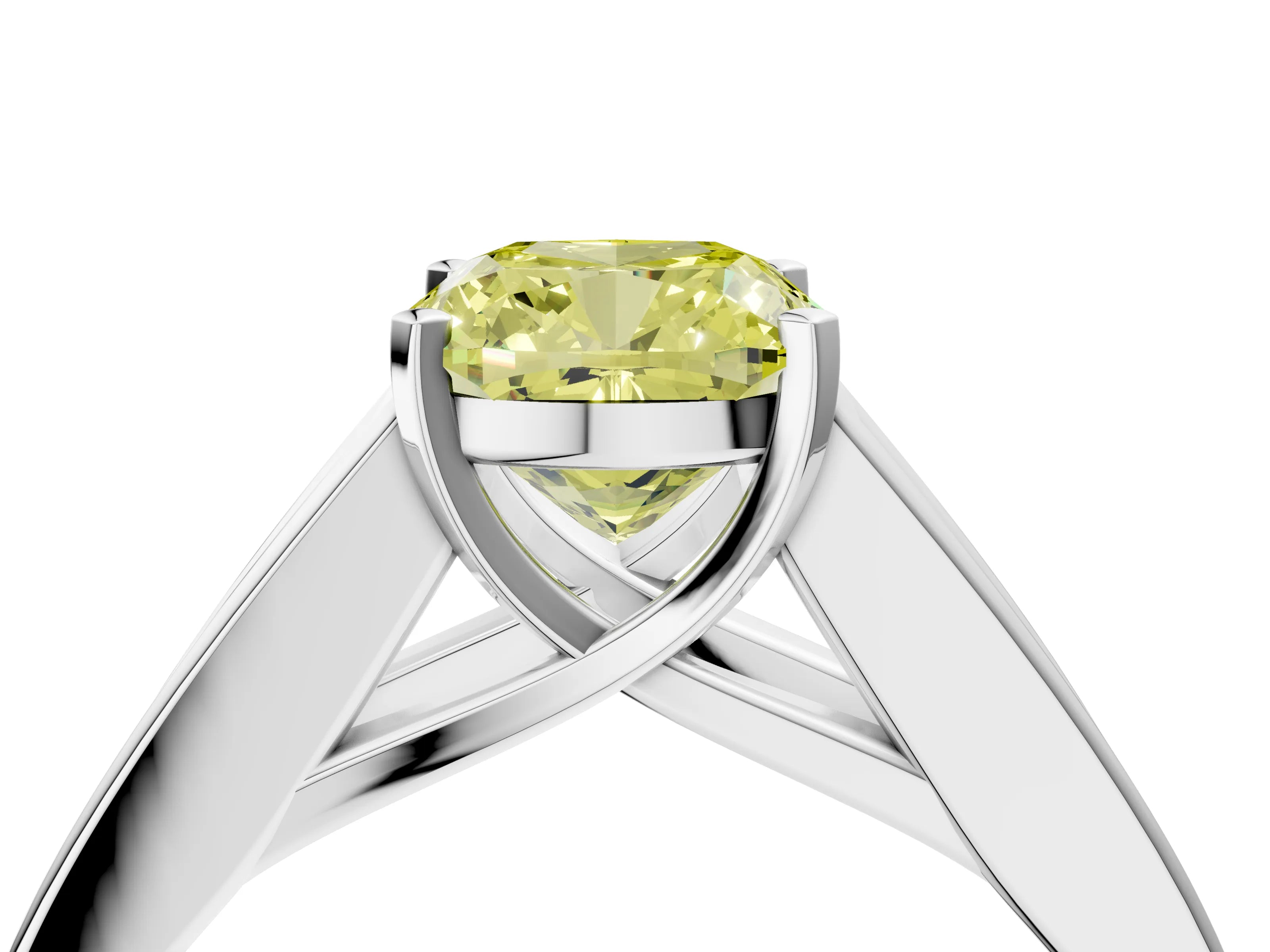 White gold Fancy Yellow Cushion Cut Cut Channel Set Solitaire Ring with Four-Prong Setting_16