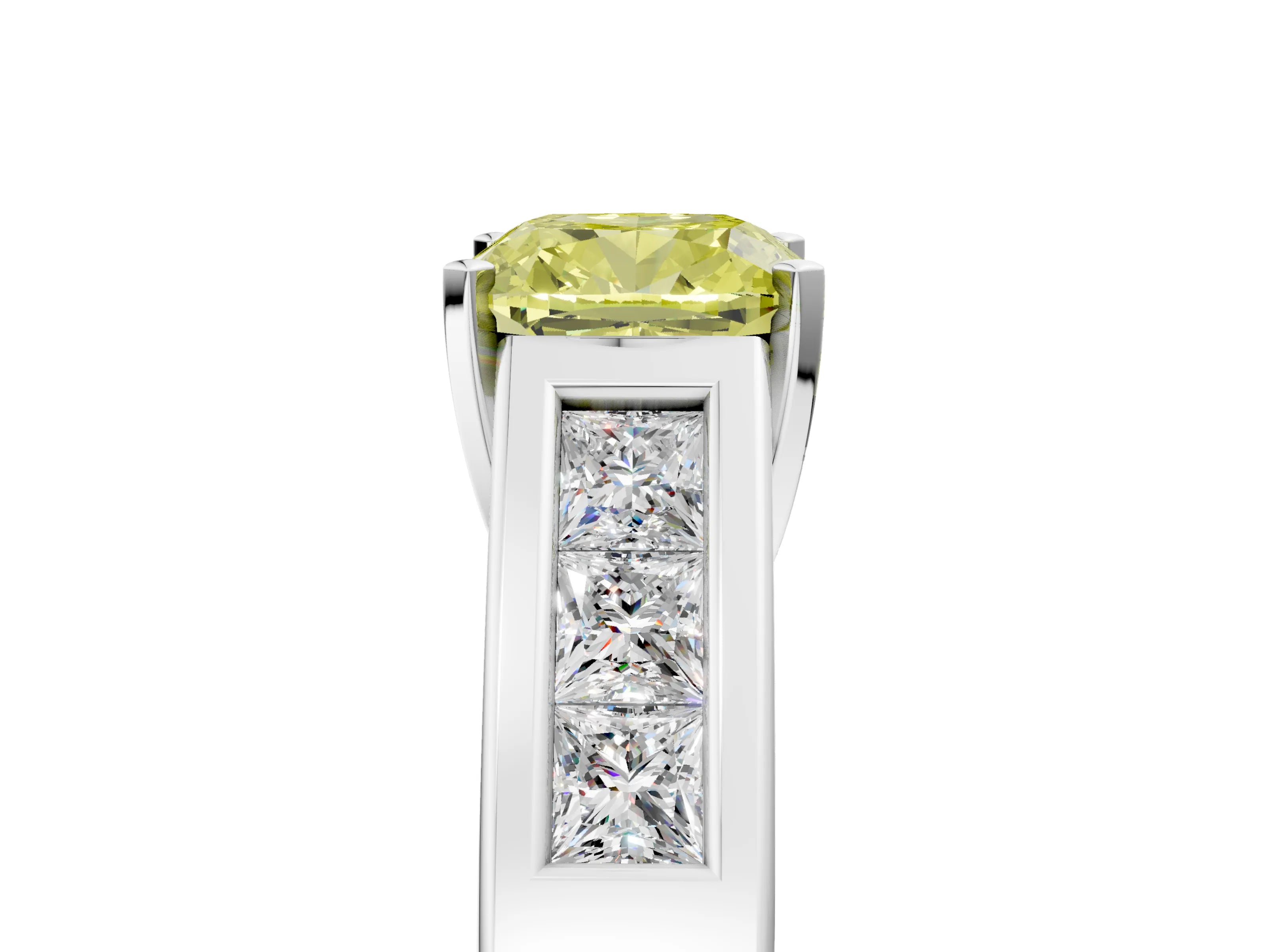 White gold Fancy Yellow Cushion Cut Cut Channel Set Solitaire Ring with Four-Prong Setting_17