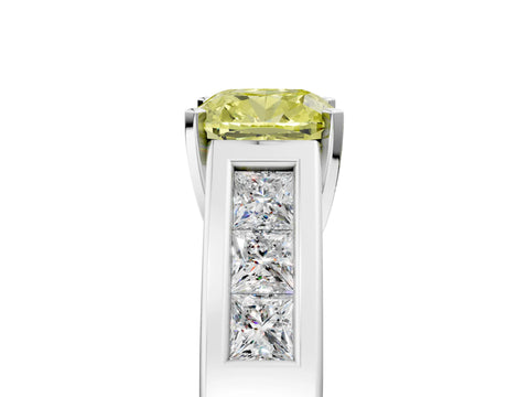 White gold Fancy Yellow Cushion Cut Cut Channel Set Solitaire Ring with Four-Prong Setting_17