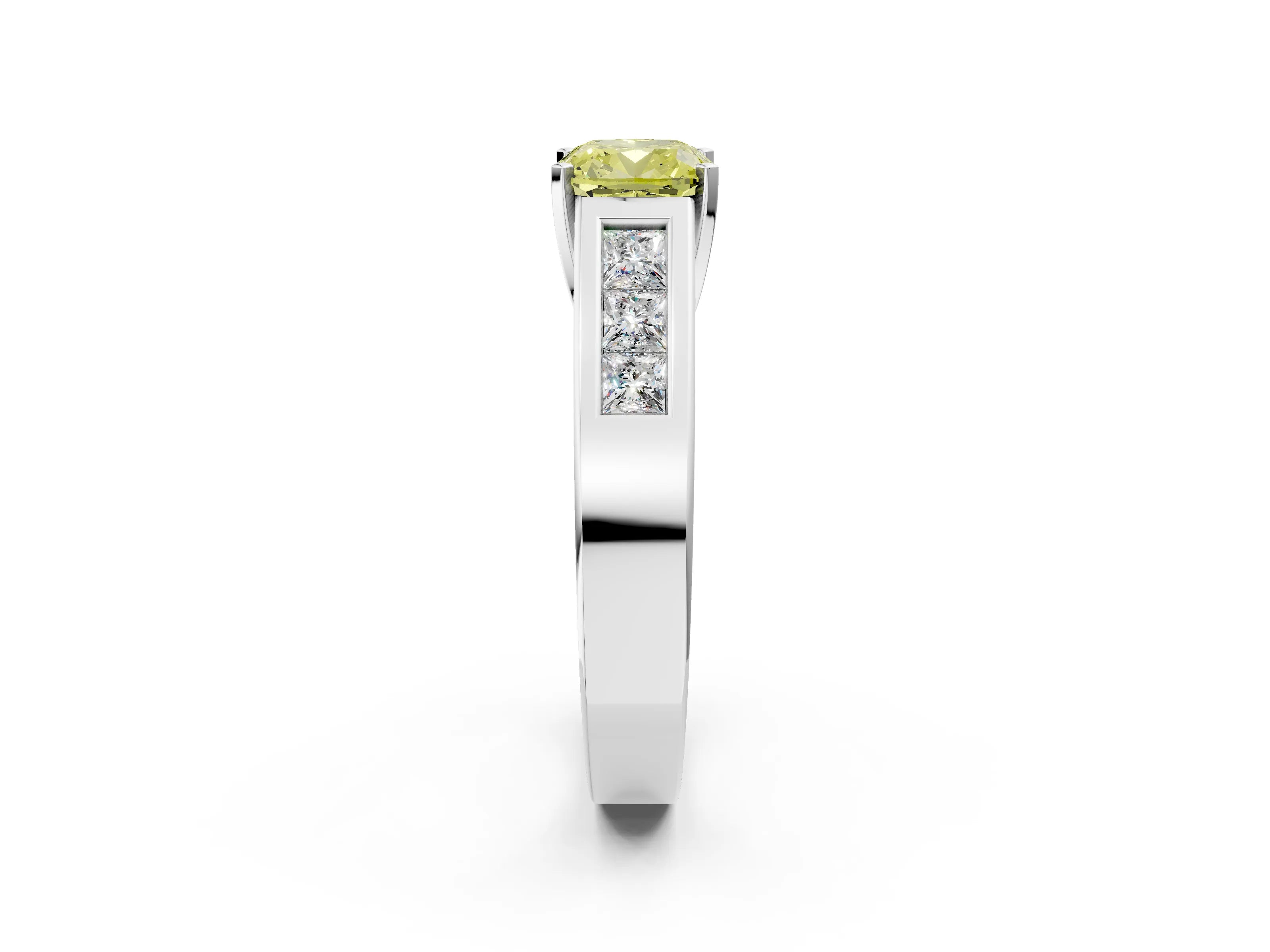 White gold Fancy Yellow Cushion Cut Cut Channel Set Solitaire Ring with Four-Prong Setting_2
