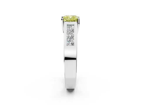 White gold Fancy Yellow Cushion Cut Cut Channel Set Solitaire Ring with Four-Prong Setting_2
