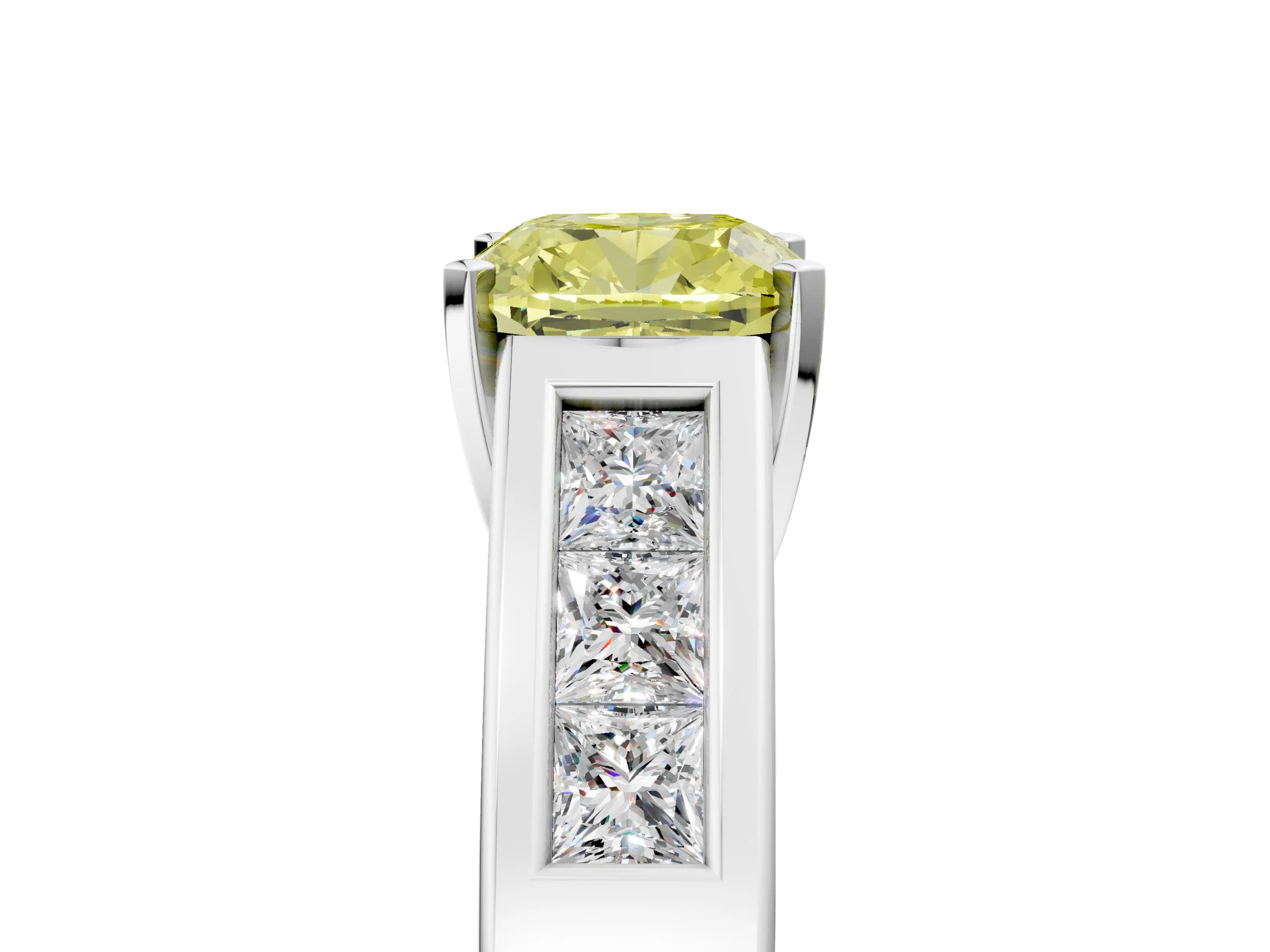 White gold Fancy Yellow Cushion Cut Cut Channel Set Solitaire Ring with Four-Prong Setting_5