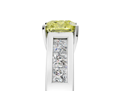 White gold Fancy Yellow Cushion Cut Cut Channel Set Solitaire Ring with Four-Prong Setting_5