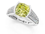 White gold Fancy Yellow Cushion Cut Cut Diamond Channel Set Pave Band with Tension Prong Setting_1