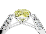 White gold Fancy Yellow Cushion Cut Cut Diamond Channel Set Solitaire Ring with Four-Prong Setting_100