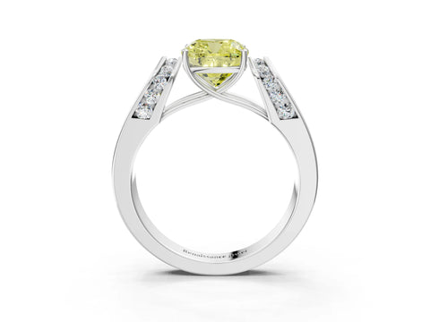 White gold Fancy Yellow Cushion Cut Cut Diamond Channel Set Solitaire Ring with Four-Prong Setting_171