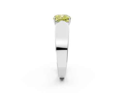 White gold Fancy Yellow Cushion Cut Cut Diamond Channel Set Solitaire Ring with Four-Prong Setting_2