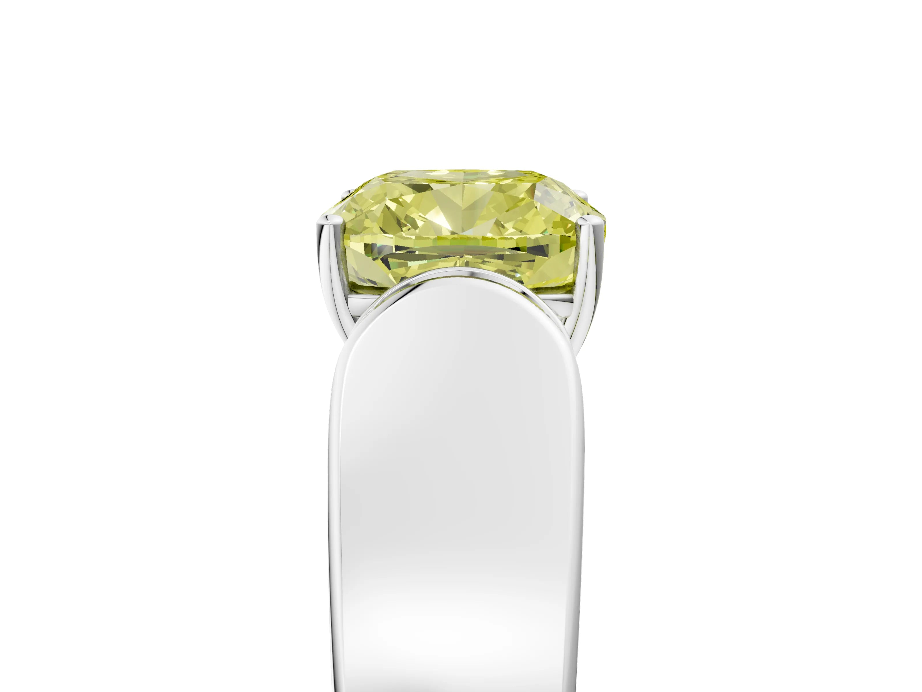 White gold Fancy Yellow Cushion Cut Cut Diamond Channel Set Solitaire Ring with Four-Prong Setting_5